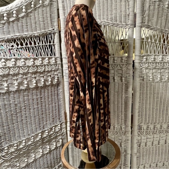 CHICOS TRAVELERS Sz 2 US L/12 Leopard Print Jacket Brown Suede Stripe Semi-Sheer - Picture 3 of 15